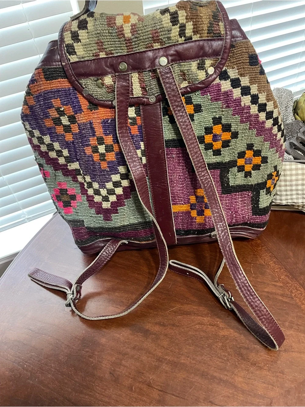 VTG Turkish Kilim Leather Trim Backpack